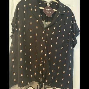 Button down collared tie front shirt